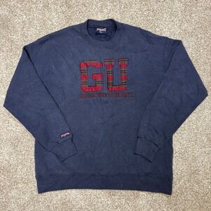 VTG Jansport Georgetown University Embroidered Plaid Crewneck Navy USA Large